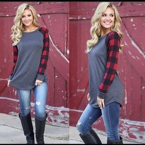 NEW Red Buffalo Plaid Gray long Sleeve T-shirt